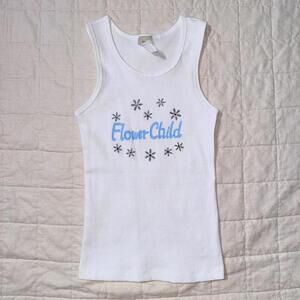 Y2K “Flower Child” Graphic Tank Top – White Ribbed USA Made (Tosta)